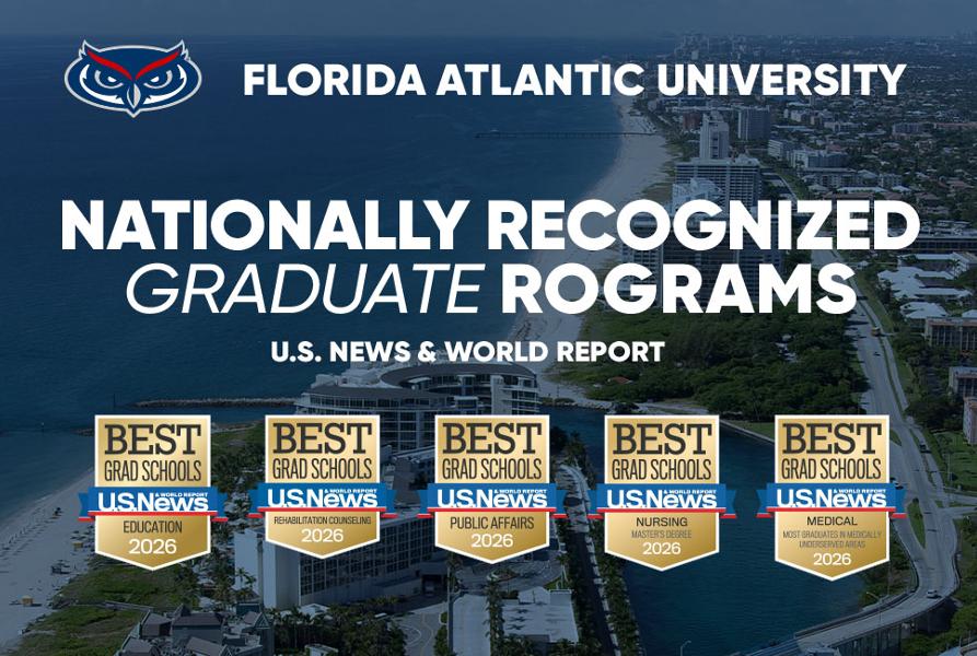Florida Atlantic University has been ranked among the 2026 Best Graduate Schools by U.S. News & World Report.